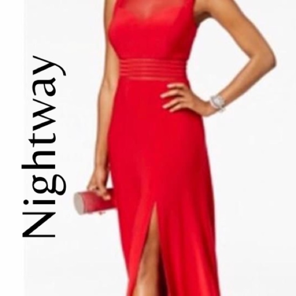 NEW Nightway Red Striped Mesh Gown